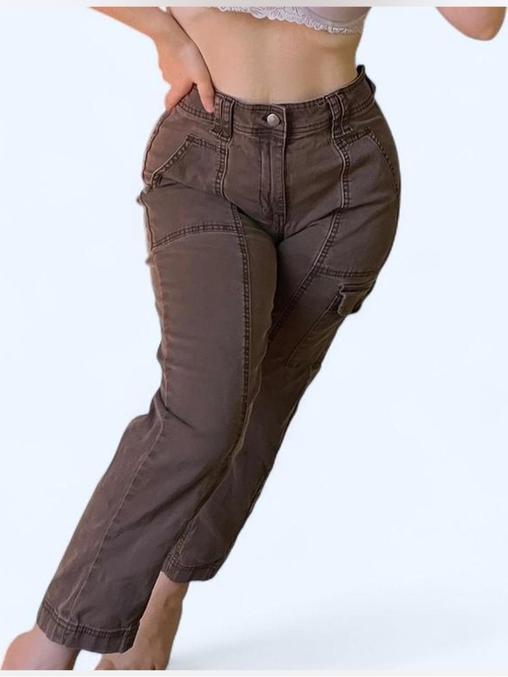 Vintage Brown High-Waisted Straight Leg Cargo Pants